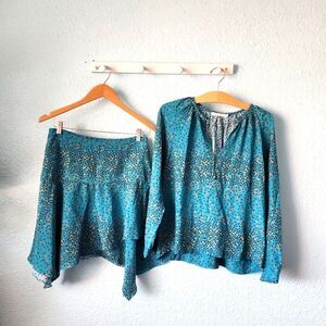 ATEEN SILK asymmetrical boho skirt and blouse made in Brazil